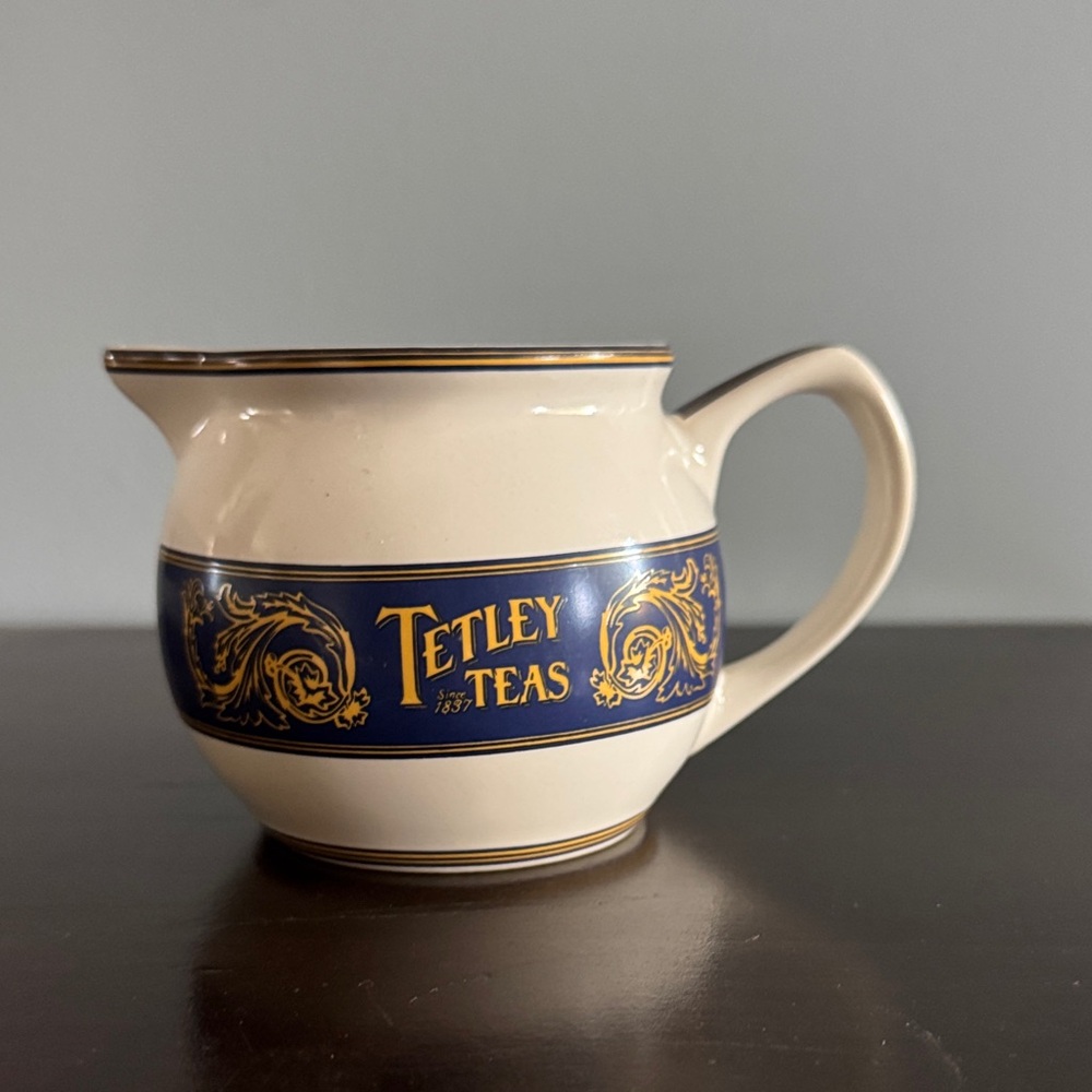 Tetley Teas Cream and Blue Ceramic Pitcher